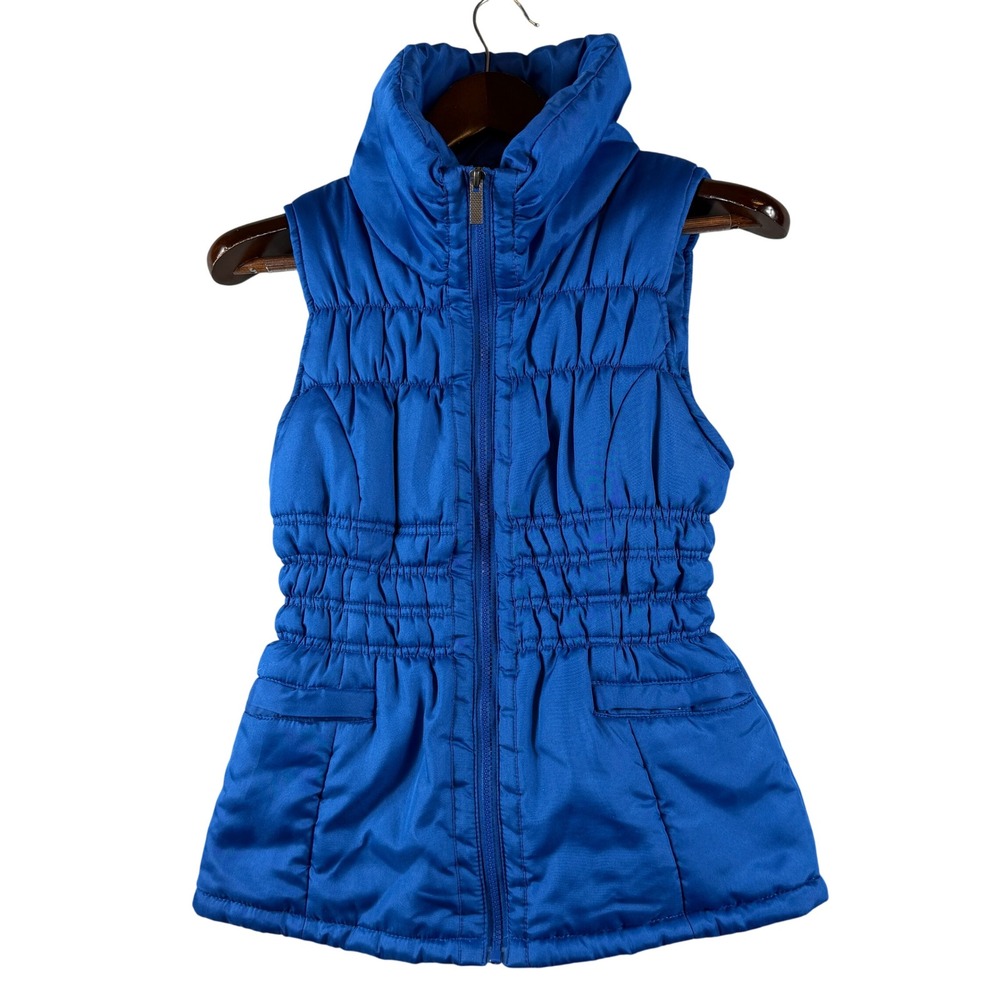 Last Kiss Puffer Vest Women M Royal Blue Ruched Cinched Waist Longline NWOT
